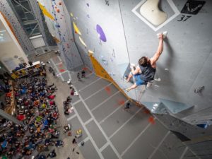 A lead Climber during the Frigid Flash Competition